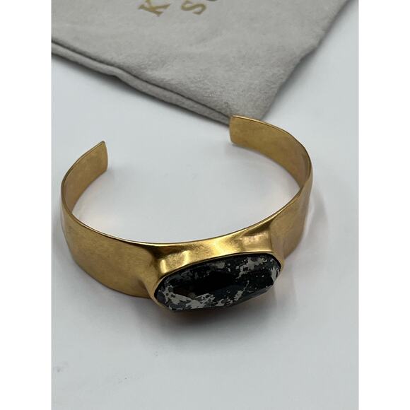 KENDRA SCOTT Anna Antique Gold Plated Black Pyrite Stone Cuff Bangle Bracelet - Picture 10 of 13